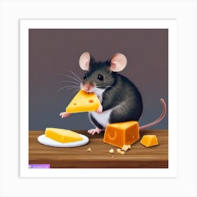 Surrealism Art Print | Mouse Holds Cheese Wedge Art Print