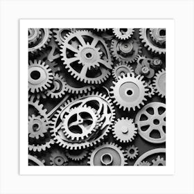 Black And White Gears Art Print