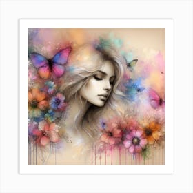 Girl With Butterflies Art Print