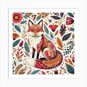 Fox And Flora Artwork Art Print