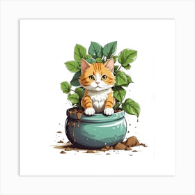 Cat In A Pot Art Print