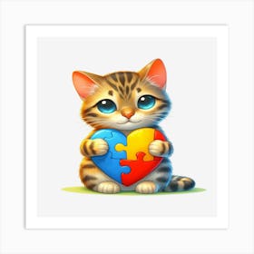 Heart Puzzle Kitten Bengal Autism Art Print
