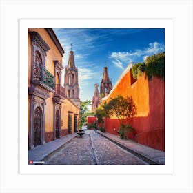 Cobblestone Street In Mexico City Art Print