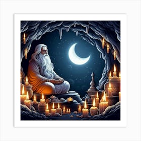 Guru In Cave With Candles Art Print