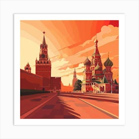 Red Square Sunset In Moscow Art Print