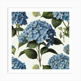 Hydrangea Blue Botanical Illustration Art Print