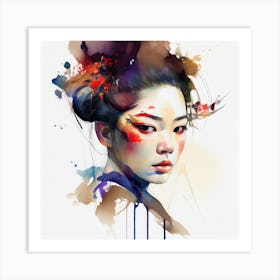 Watercolor Modern Geisha #1 Art Print