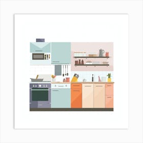 Kitchen Interior Flat Vector Illustration 12 Art Print