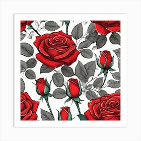 Red Roses Seamless Pattern 11 Art Print