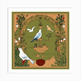 Doves In The Garden 1 Art Print