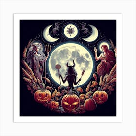 Witches And Pumpkins Art Print