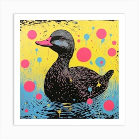 Duckling Geometric Pattern Linocut Style 5 Art Print