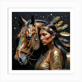 Indian Woman And Horse Art Print