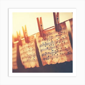Music Notes Hanging On Clothesline Art Print