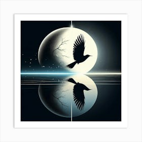 Crow Flying Over The Moon Art Print