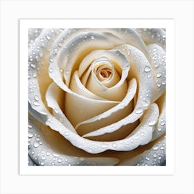 White Rose With Water Droplets 2 Art Print