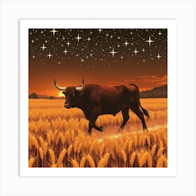 Bull In A Wheat Field 4 Art Print