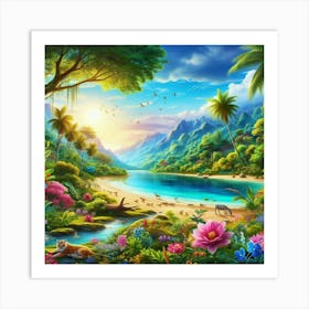 Tropical Landscape Painting Art Print