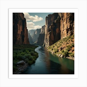 A Dramatic Canyon With Towering Rock Walls And A Winding River At The Bottom 2 Art Print