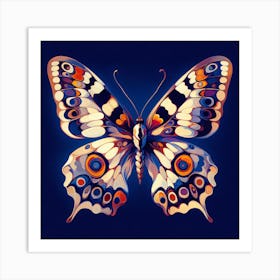 Block Print Butterfly on Blue II Art Print