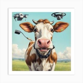 Cow With Drones Art Print