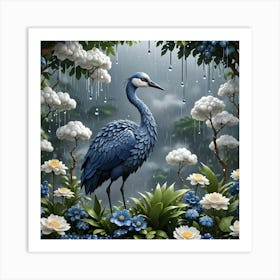 Blue Heron In The Rain Art Print