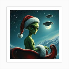 Alien Santa with Ufos Art Print