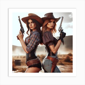 Duel 1/4  (beautiful female lady cowgirl guns old west western standoff fight dead or alive) Art Print