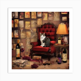 Wine For One Cat Perched 2 Art Print