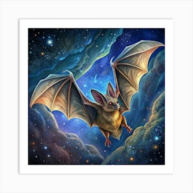 Bat Flying In Space With Stars Art Print