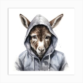 Watercolour Cartoon Donkey In A Hoodie 1 Art Print