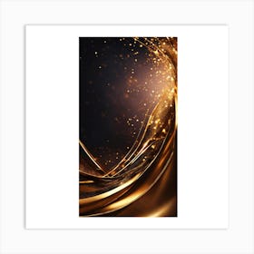 Golden Swirls On Black Background Art Print