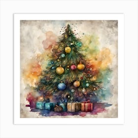 Watercolor Christmas Tree Art Print