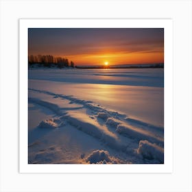 Sunset Over A Frozen Lake 2 Art Print