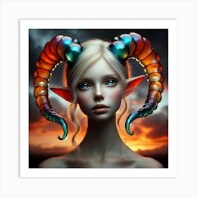 Elven Girl With Horns 1 Art Print