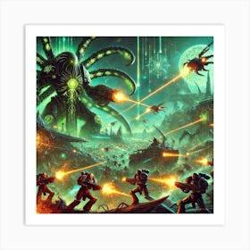 A Sci Fi Battle Scene In A Chaotic Battlefield Dom Affiche