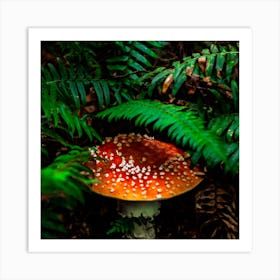 Mushroom Covered In Ferns Square Art Print