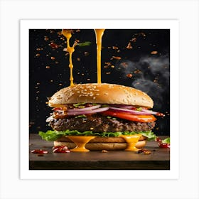 Burger Being Dipped In Sauce Art Print