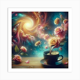 Coffee And Roses Art Print