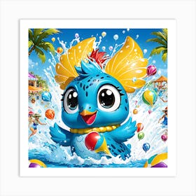 Blue Bird In The Water Art Print