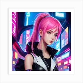 Anime Girl With Pink Hair Art Print