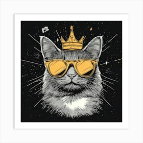 Design Featuring A Gray Cat With Golden.Generated AI. Wall Art Print 2 Art Print