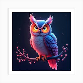 An Abstract Owl With Feathers Of Shifting, Neon Colors Perched On A Futuristic Branch 1 Art Print