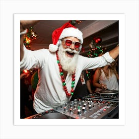 A Silver Haired Senior Man Sporting A Beard And Red Santa Hat Immerses Himself In The Rhythms Of A (2) Art Print