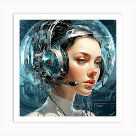Futuristic Girl With Headphones 1 Art Print