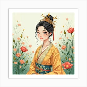 Dignified Queen With Watercolor Luminous Garden 1 Art Print