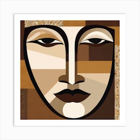 Patchwork Quilting Abstract Face Art with Earthly Tones, American folk quilting art, 1366 Art Print