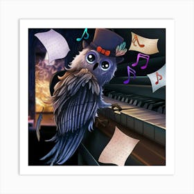 Owl Playing Piano Art Print