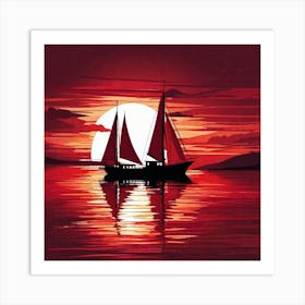 Sailboat At Sunset 11 Art Print