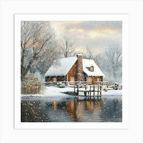 Cottage by the lake Art Print